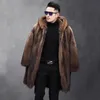 Manteau d'hiver en Faux cuir pour homme, long manteau de fourrure, chaud, en vison, à capuche, coupe-vent ample et décontracté, 231012