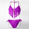 Women's Swimwear 2023 Summer Fringe Design Beaded Swimsuit Ringed Bottom Bathing Suit Removable Pad Women Tassel Bikini S.M.L.XL