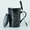 Tasses en céramique 12 s créatives avec couvercle de cuillère, porcelaine noire et dorée, tasse à café au lait du zodiaque, verres à boissons 231013