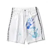 Men's Shorts Plus Size 5XL Personality Graffiti Men Short Baggy Denim Straight Loose Hand Drawn Palm Streetwear Jeans Male