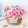 Decorative Flowers Bride Wedding Home Decoration Artifi Rose Pink Silk Bouquet Peony Artificial Flower 5 Big Head 4 Small Bud