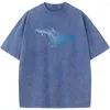 メンズTシャツクジラジオメトリユニセックスウォッシュTシャツ2023ノベルティ230Gコットン夏漂白Tシャツ面白いカジュアルルーズブリーチトップティー