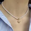 Pendentif Colliers Sun North Star pour femmes Collier Collier de perles d'imitation Collier en acier inoxydable Fermoir Couleur Or Artisanat de mode