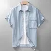 Men's Casual Shirts Japanese Retro Cargo Loose Fitting Denim Shirt For Men Summer Large Pocket Workwear Male Short Sleeve