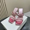 Hot Diamond High Heel Sandals, High Heel Slippers, Open Toe Square Head Inner Foder, äkta läder Fashion Lacquer Leather Party Factory Shoes 35-42