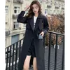 Trenchs de femmes coréennes décontractées kaki longues femmes manteau automne col rabattu double boutonnage blanc coupe-vent pardessus avec ceinture