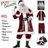 Kostium motywu Red Deluxe Velvet Fancy Fancy 8pcs Zestaw Xmas Party Man Rodzina Dzieci Come Chatmas Santa Claus Suit Adult Christmas Cosplay Come T231013