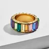 Gold filled fashion jewelry rainbow square baguette cz engagement ring for women colorful cubic zirconia cz eternity band ring254g