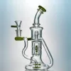 Yeşil Mor Cam Bongs Baharna Çift Geri Dönüştürücü Bong Pervane Spinning Perkolator Petrol Teçhizatları Dab Rig 14mm Ortak Su Boruları Başlı