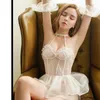 Vêtements de nuit pour femmes dos nu blanc noir cosplay mariée mariage mini jupe sous-vêtements sexy maison lingerie dentelle volants arc femmes chemise de nuit