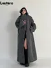 Mulheres misturas Lautaro outono inverno roupas oversized longo casual quente casaco cinza maxi fofo casaco de lã 231012