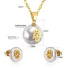 Hochzeit Schmuck Sets Trendy Perle Stahl Kugel Anhänger Gold Farbe Halskette und Ohrringe Set Edelstahl für Frauen Mädchen Geschenk 231012