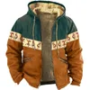 Herrjackor vintage etnisk stil grafiska jackor mens vinter varma ullfoder rockar streetwear mode dragsking huva jacka för män 231012