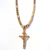 24k Solid Yellow Gold GF 6mm Italian Figaro Link Chain Necklace 24 Womens Mens Jesus Crucifix Cross Pendant204m