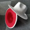 Trend Dış Beyaz İç Kırmızı Patchwork Kadınlar Yapay Yün Keçe Caz Fedora Şapkaları Ladies Düz ağzı Panama Trilby Parti Şapkası 60 CM266Z