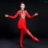 Stage Wear Yangge Vêtements Festive Fan Dance Rouge Style Chinois Costume De Jeu De Tambour Performance Taille Tambour Équipe Vêtements Pour Femmes