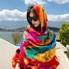 Halsdukar Summer Färgglad tunn halsduk Ethnic Women's Sunscreen Shawl Beach Dual-Purpose Tourism Pannband