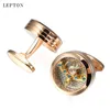 Cuff Links High quality Golden Cufflinks For Mens Wedding Groom Lepton Movement Steampunk Gear Cuff links Cuffs Relojes Gemelos 231012