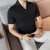 Herren-Poloshirts, modisch, V-Ausschnitt, Sommer, einfarbig, kurzärmelig, lässiges Poloshirt, Baumwolle, atmungsaktiv, Revers, Slim-Fit, Club-T-Shirt, Größe M-4XL