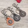 Keychains Vintage Skeleton Head Cowhide Keychain Punk Leather Key Pendant Car Chains Men Jewelry Gifts