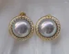 Stud Earrings Z11053 18mm Peacock-Gray Shell Mabe Pearl Dangle Earring