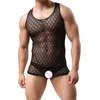 Ondershirts sexy mannen doorzien mesh vesten ondergoed fitness tanktops slips strings slipje onderbroek kleding set