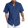 Camisas casuais masculinas verão britânico homens algodão solto de manga curta moda urbana lapela cor sólida top preto cáqui diário