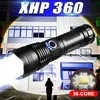 Torches Super XHP360 LED مصباح يدوي قوي USB Recharge Light Flash Light 26650 High Power LED المصابيح الكهربائية التكتيكية Torch طويلة المدى Q231013
