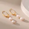 Dangle Brincos Natural Pearl Hoop Charme Metal Textura Geométrica Moda À Prova D 'Água 18 K Clássico Pendientes Jóias Presente