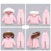 Down Coat Children Winter Clothes Set 2023-30 graders Duck Jack Jumpsuit Baby Boy Parka Fur Girl Toddler Tjock Varma övergripande snöar