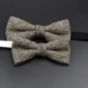 Bow Ties Brand Wool Bowtie Woven Plaid Stripped Formal Bow Tie Brown Grey Butterfly Mens Wedding Party Dress Shirt Suit Accessories 231012