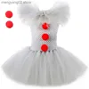 Tema Traje Película Niñas Halloween Ven Vestido Gris Creepy Payaso Niños Carnaval Fiesta Cosplay Ropa Niños Tul Fancy Up Regalo Año Nuevo T231013