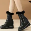 Sapatos de vestido inverno casual mulheres cunhas de couro de vaca bombas de salto alto feminino pele quente moda tênis top botas de neve