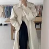 Kopa damska Coats koreańskie luźne elegancka elegancka beżowa wiatrówka z szarfią kobiet