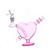 Großhandel Mini-Wasserpfeifen Rosa Herzform Glas-Ölbrenner-Bong Bunte Wasser-Dab-Ölplattformen Bubbler-Bongs mit 10-mm-Rutschtabak-Räucherschale