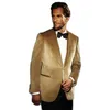 Handsome Gold Velvet Groom Tuxedos Shawl Collar Men's Toast Dress Work Business Suits Jacket Pants Bow Tie W221 & Blazers289w