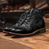 Laarzen Handgemaakte Lederen Mannen Laarzen Retro Ronde Neus Enkellaarsjes Herfst Winter Punk Street Style Motorlaarzen Mannen Chunky Botines 231012