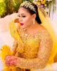 2023 Árabe Aso Ebi Sereia Amarelo Vestidos de Baile Frisado Cristais Noite Formal Festa Segunda Recepção Aniversário Vestidos de Noivado Vestido