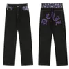 Jeans masculinos roxo y2k caju flores hip hop streetwear calças elegantes homem roupas calças largas preto impresso punk reto