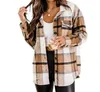 Women's Wool Blends Flannel Jacket Plaid Long Sleeved Woolen Shirt Women's Jacket 231013