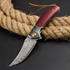 Promosyon H1086 PIRCHER KATLANMAK BIÇAK DAMASCUS ÇELİK NOKTASI POINT BLADE GÜLTE KULLANIR DIŞ EDC CEP Klasör Bıçak Deri Kılıf