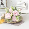 Decorative Flowers Bride Wedding Home Decoration Artifi Rose Pink Silk Bouquet Peony Artificial Flower 5 Big Head 4 Small Bud