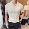 Polos masculinos moda malha cor sólida camisa polo fino manga curta turn-down colarinho com nervuras t verão roupas masculinas casuais topos 4xl