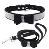 Dog Collars Glitter Rhinestone Puppy Cat Adjustable Leather Bowknot For Small Medium Dogs Cats Chihuahua Pug XXS/XS/S/M/