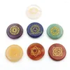 Pendant Necklaces FYSL Ethnic Style Wholesale 7 Pcs Many Colors Quartz Stone Engraved Round Healing Chakra Spiritual Jewelry