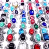 Whole 100pcs Ring Mix Styles Antique Silver Plated Stone Glass Vintage Jewelry Rings for Men Women brand new drop Part296k