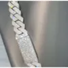 Mrożona biżuteria 925 srebrna bagietka zapięcie hip -hop 20 mm moissanite kubańska łańcuch linków