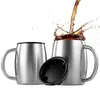 Mugs 420ml Travel Stainless Steel Beer Mug Double Wall Portable Coffee Cup with Handle Lid Home Thermal Tea Water Cups Drinkware 231013