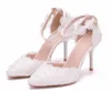 Chaussures habillées Chaussures de mariage mariée blanc chaussures de mariage femme talons hauts bride à la cheville pompes chaussures pour femmes strass dentelle talons hauts chaussure de fête 231012