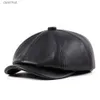 Bérets LA SPEZIA casquette de gavroche en cuir véritable hommes chapeau octogonal de haute qualité automne hiver béret véritable peau de vache casquette plate L231106